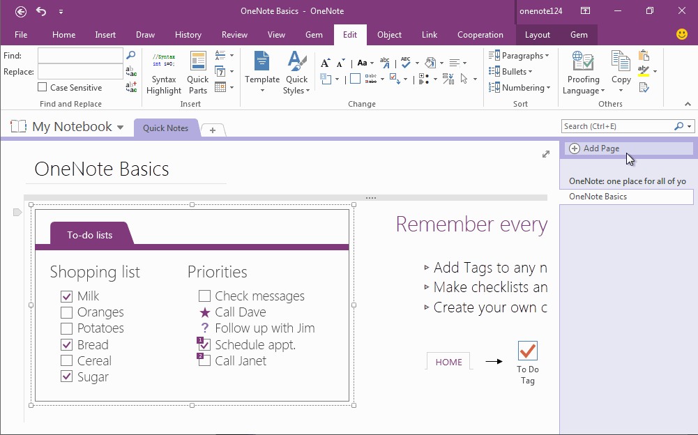 How to use Gem's Cornell Note Template with Fields in OneNote?