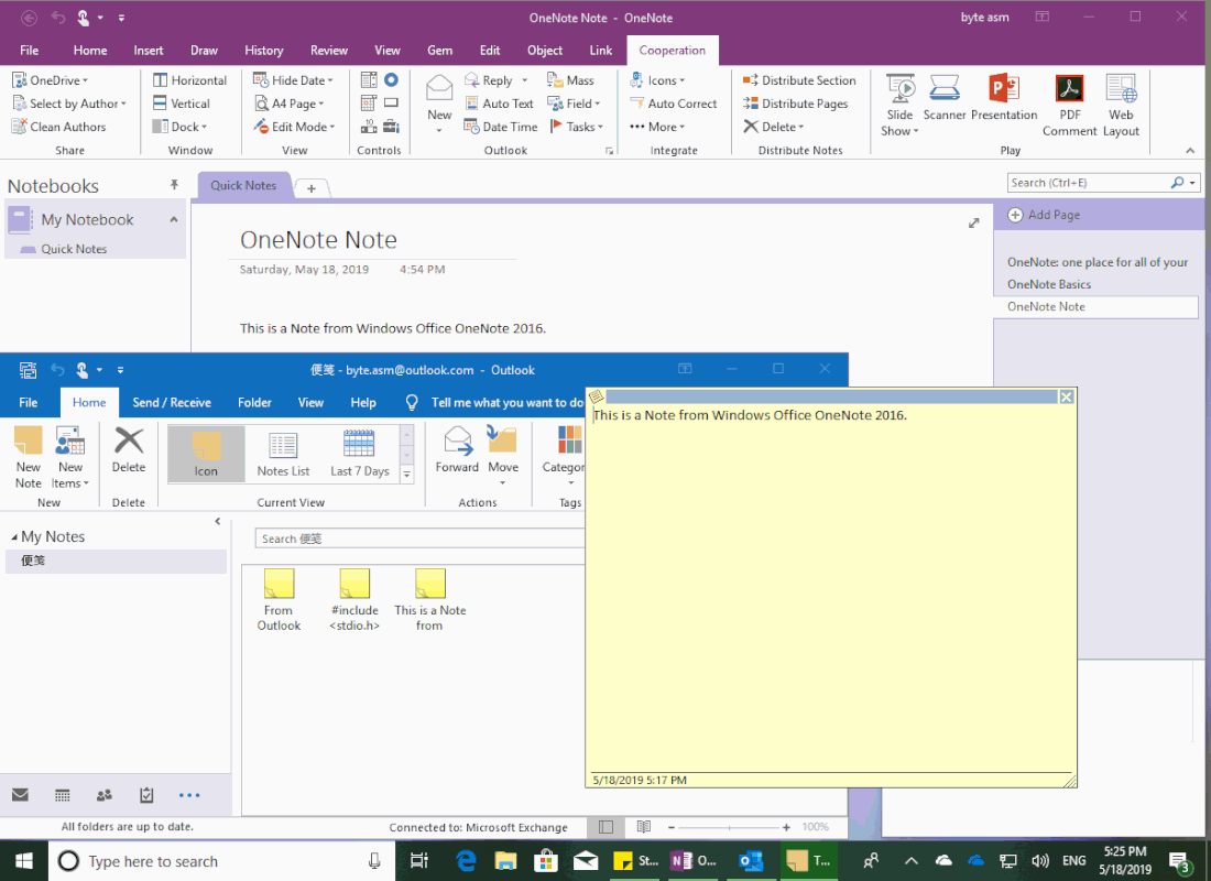 Create a New Note in Outlook's Default Account 