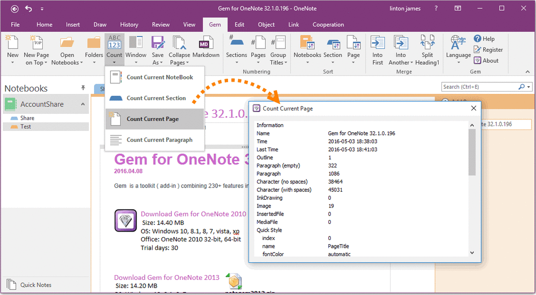 Word Count for OneNote