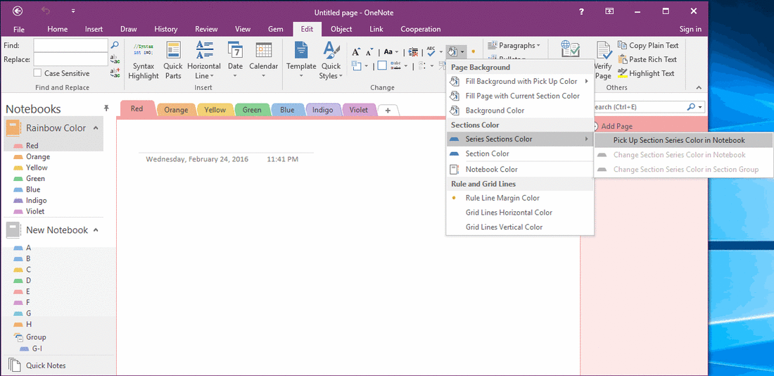 onenote for mac change notebook color