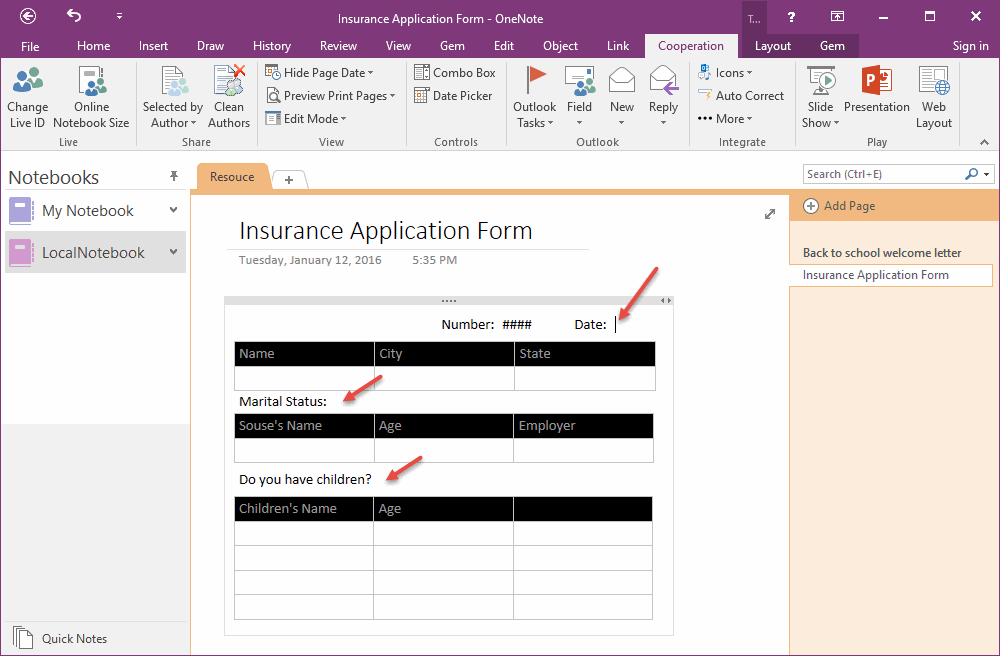 Creating a Basic Form in OneNote
