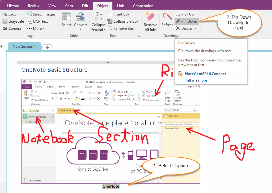 Pin down OneNote handwriting or drawing to picture