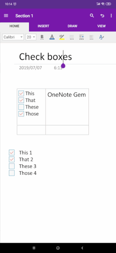 Home Tab of Android OneNote
