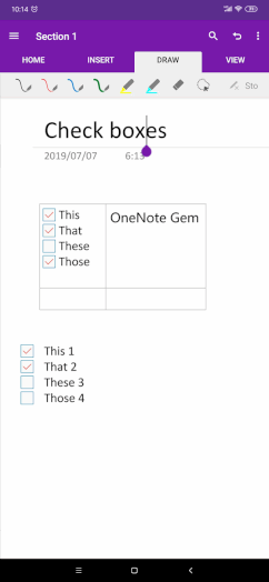 Draw Tab of Android OneNote