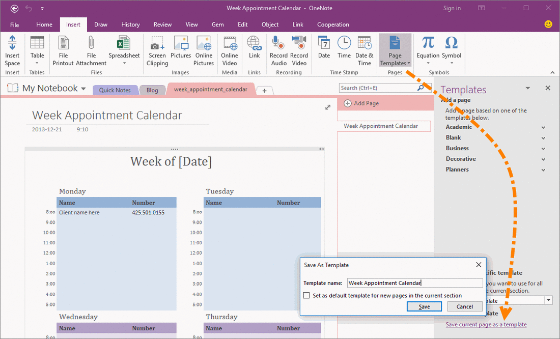 Create Customize Template in OneNote