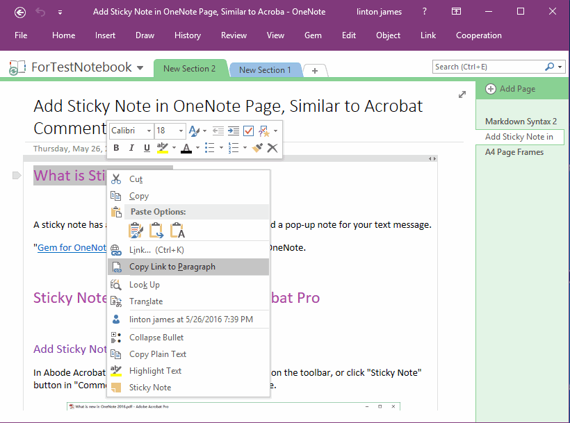 OneNote Command: Copy Link to Paragraph