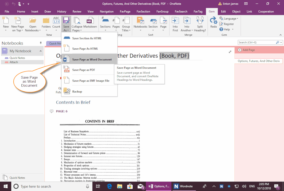 OneNote: Save as Word Document Feature of Gem for OneNote 