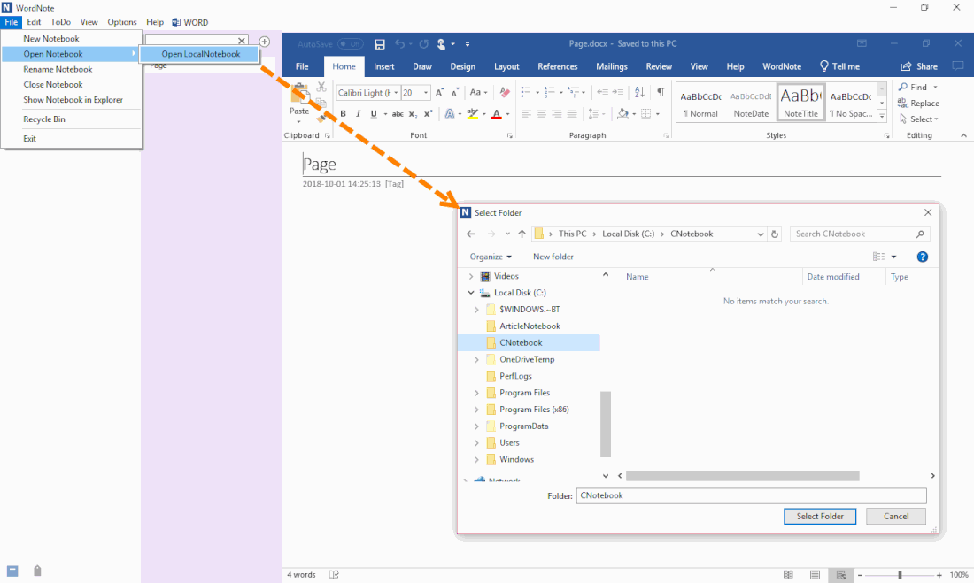 Create a New Windows Folder as a WordNote Notebook