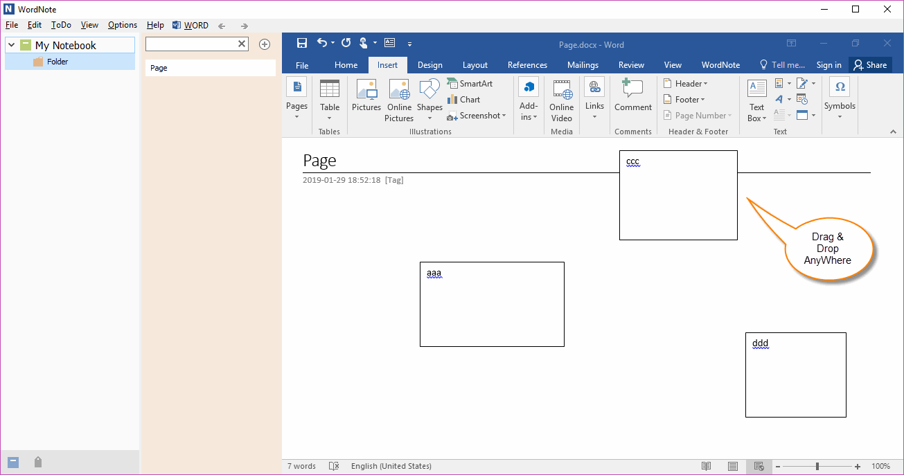 how to insert text box in onenote