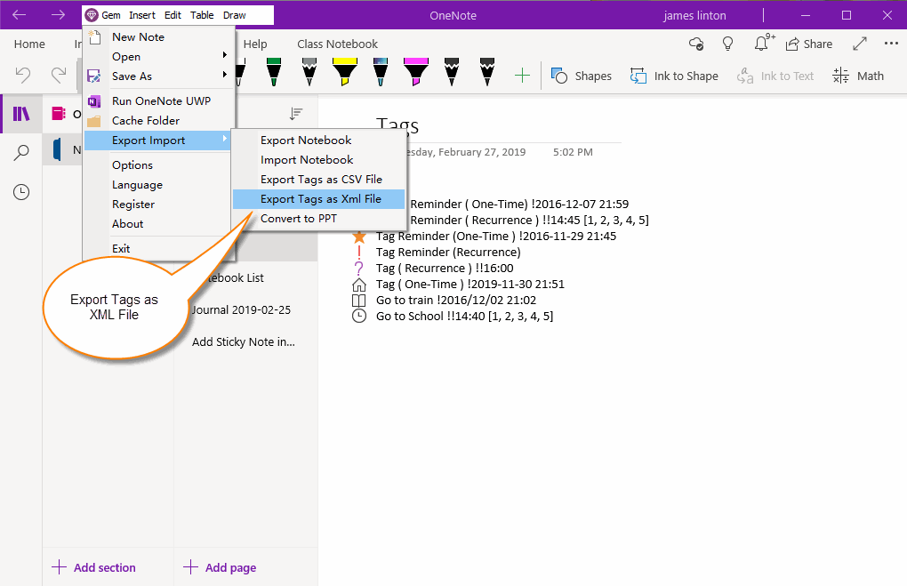 Export all Tags to a .xml File
