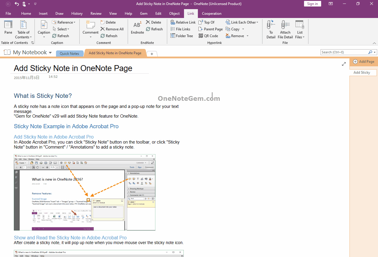 Create a collapsible TOC with Gem for OneNote.