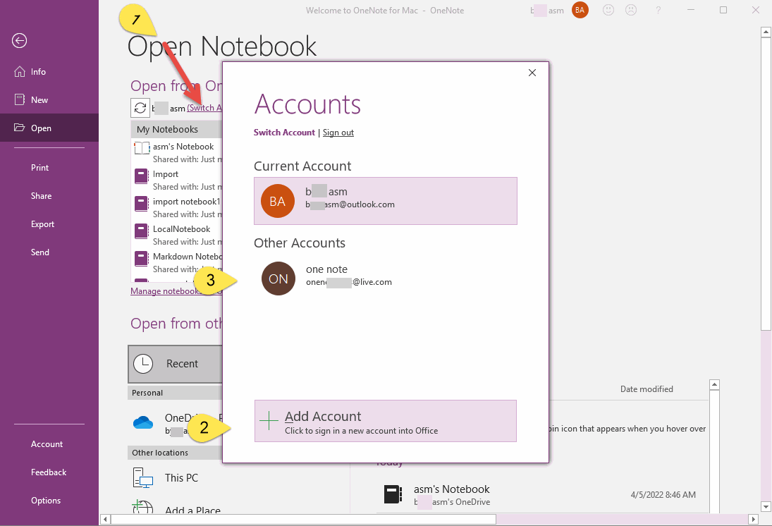 Step 2: Switch, Add Account, and Sign in Target OneDrive Account