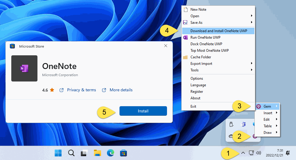 Download and Install OneNote for Windows 10 via Gem Menu for OneNote UWP
