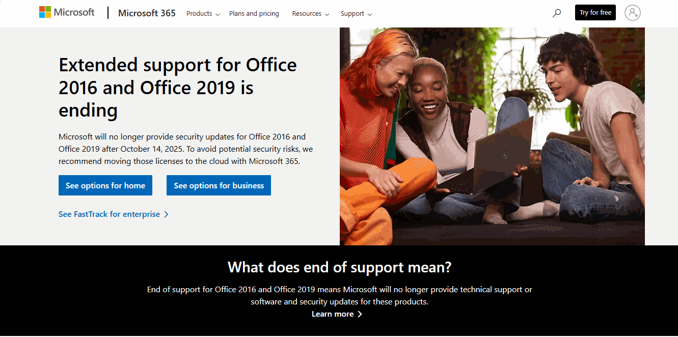 Extended support for Office 2016 and Office 2019 is ending
