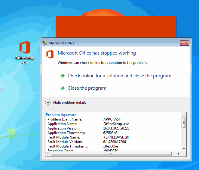 microsoft office 365 has stopped working