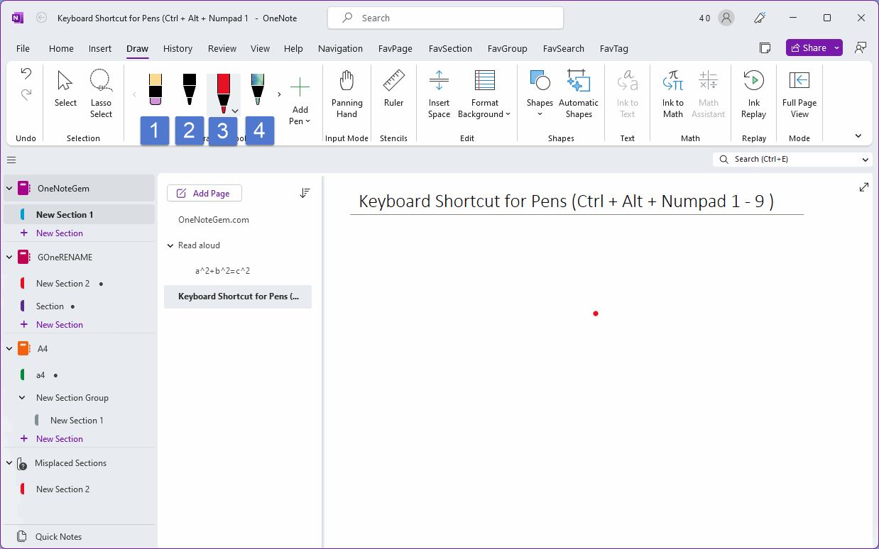 Switch Pens by Keyboard Shortcut Ctrl +Alt+Numpad 1, Ctrl +Alt+Numpad 2 …