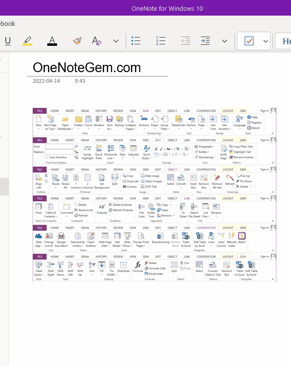 Mouse Action OneNote for Windows Right-click Menu