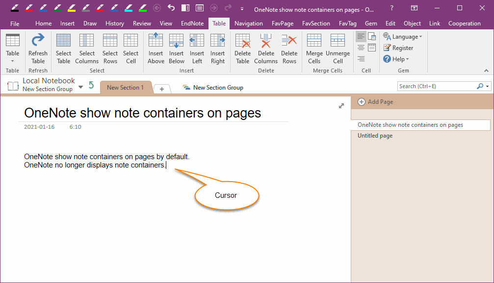 OneNote not Display Note Containers