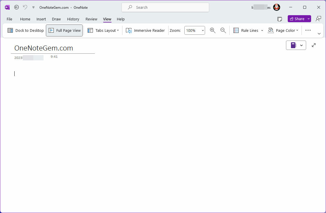 the Page List pane and Notebook Tree pane are hidden.