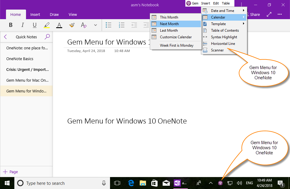 Gem Menu for Windows 10 OneNote (UWP) 2018